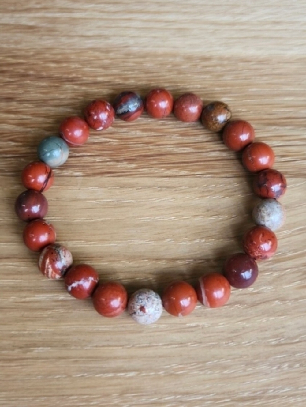 Red Jasper Beaded Stretch Bracelet -  Hand Crafted